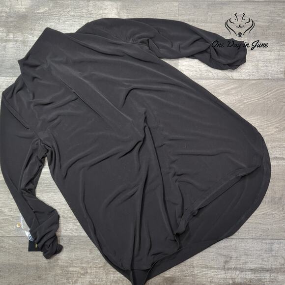 JM Collection Zip Neck Ruched Sleeve Top Size S - Picture 5 of 5